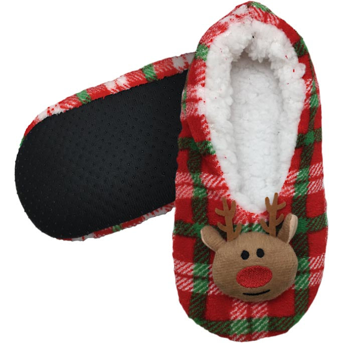 Plaid Reindeer Slippers – Sock Harbor