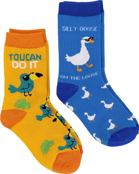 Kids Silly Birds 2-Pack Socks (Ages 4-7)