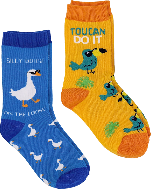 Kids Silly Bird Animals 2-Pack Socks (Ages 7-10)