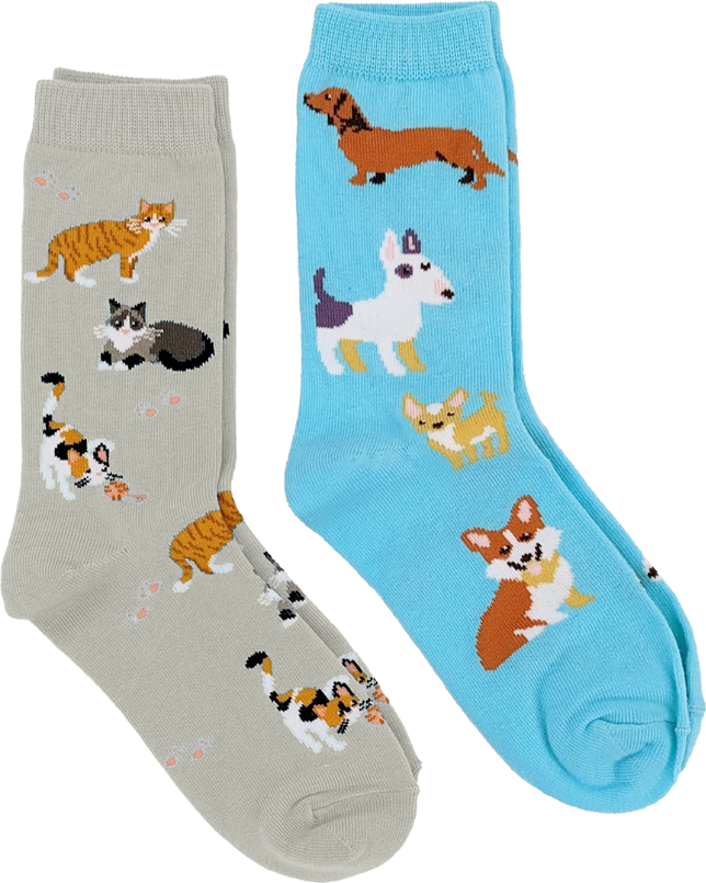 Kids Dogs & Cats 2-Pack Socks (Ages 7-10)
