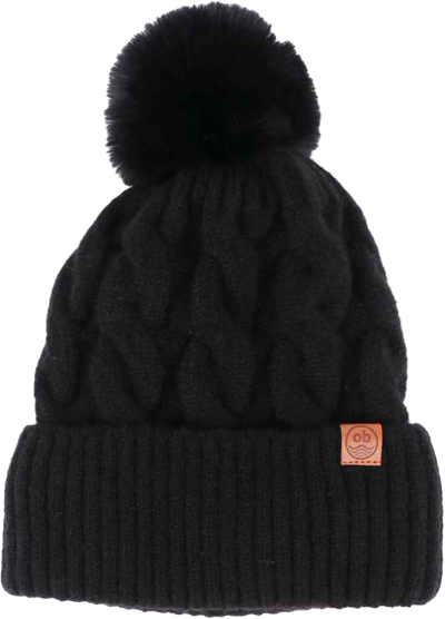 Cable Knit Pom Pom Beanie with Sherpa Lining