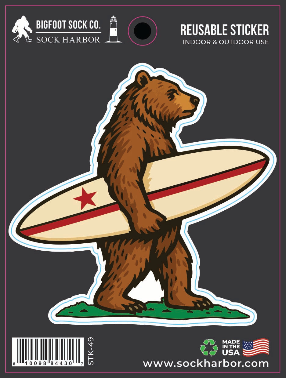 Surf California Bear Sticker