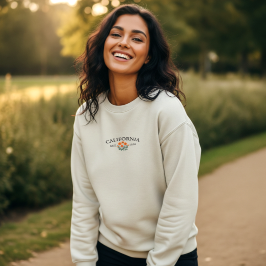 California Poppy Embroidered Crew Sweater