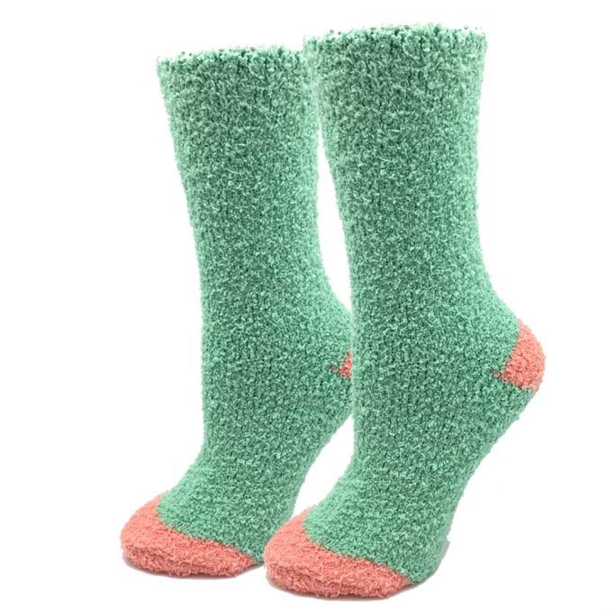 Mint Contrast Fuzzy Socks