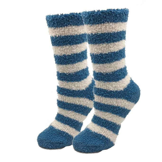 Sky Blue Striped Fuzzy Socks