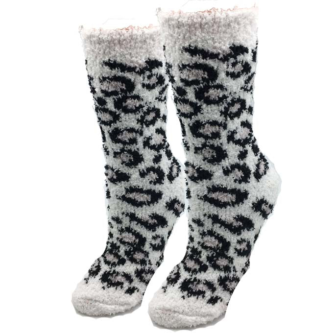 White Leopard Fuzzy Socks