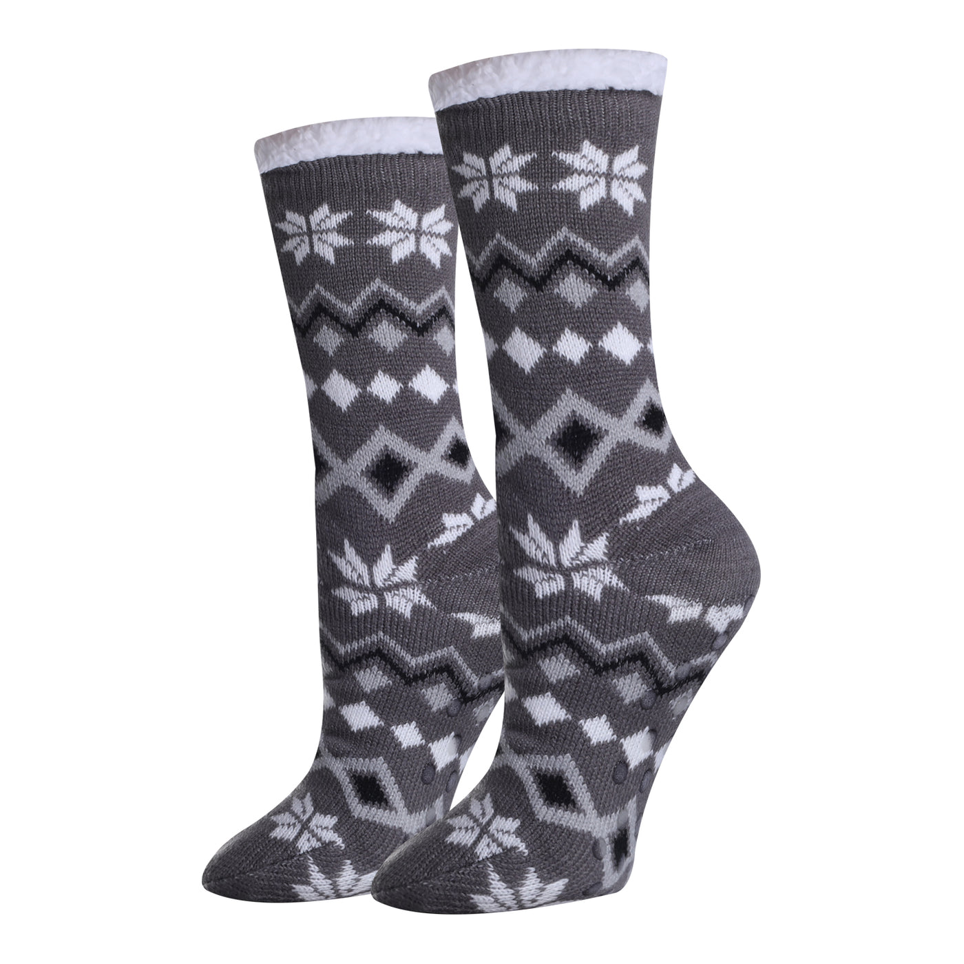 picture of gray-diamond-sherpa-socks