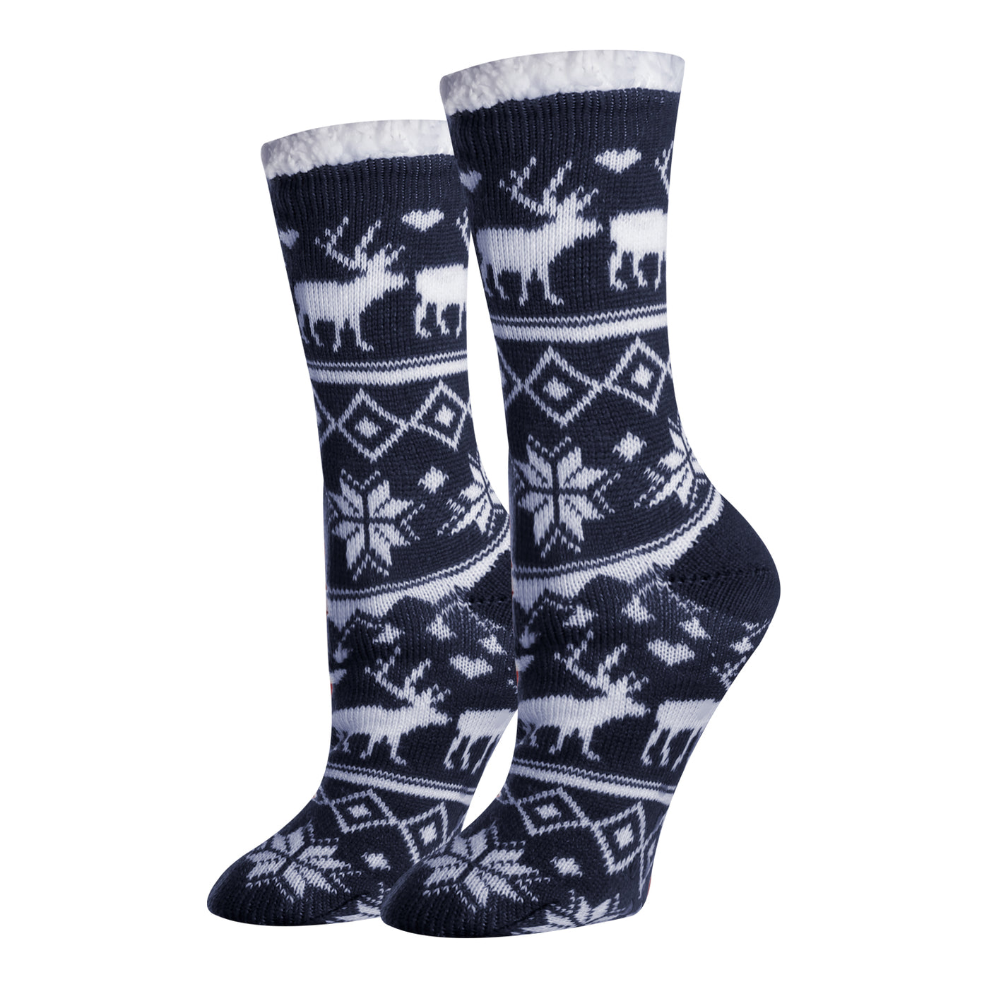 Navy Reindeer Sherpa Socks