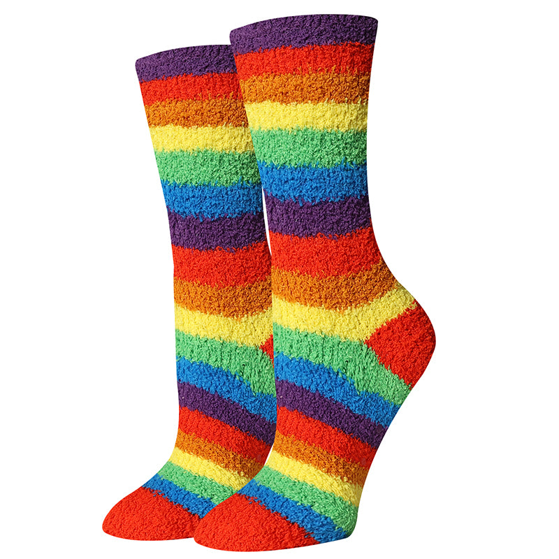 picture of rainbow-stripes-fuzzy-socks