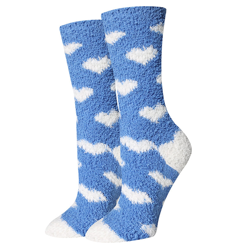 Blue Hearts Fuzzy Socks
