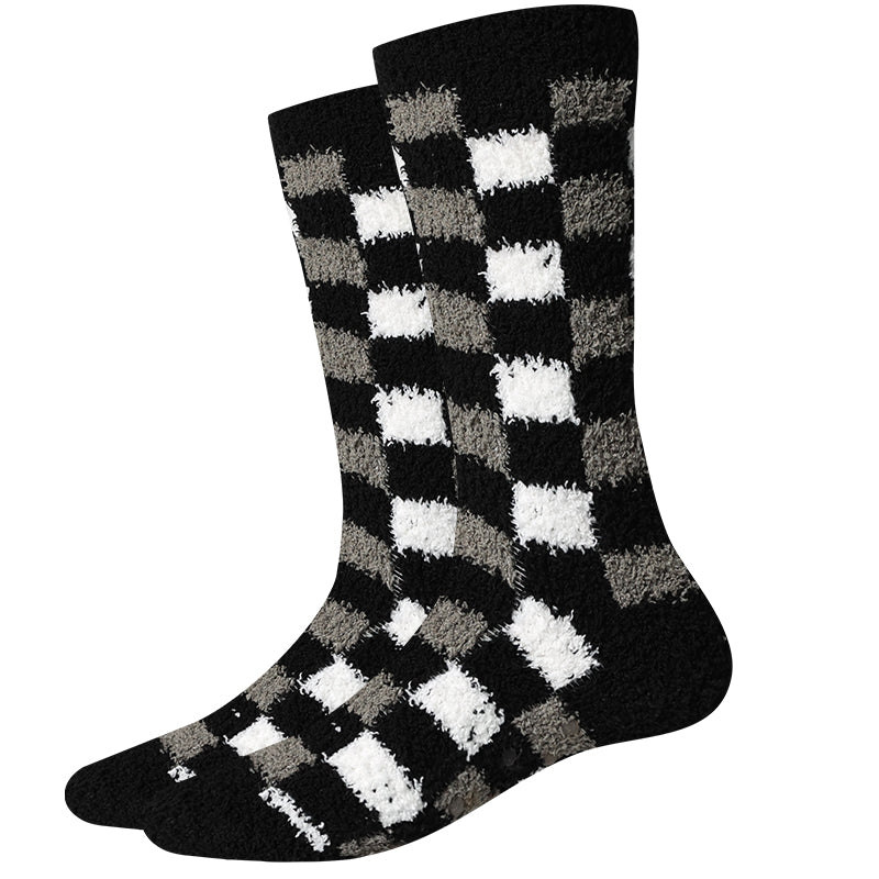picture of black-white-lumberjack-fuzzy-socks