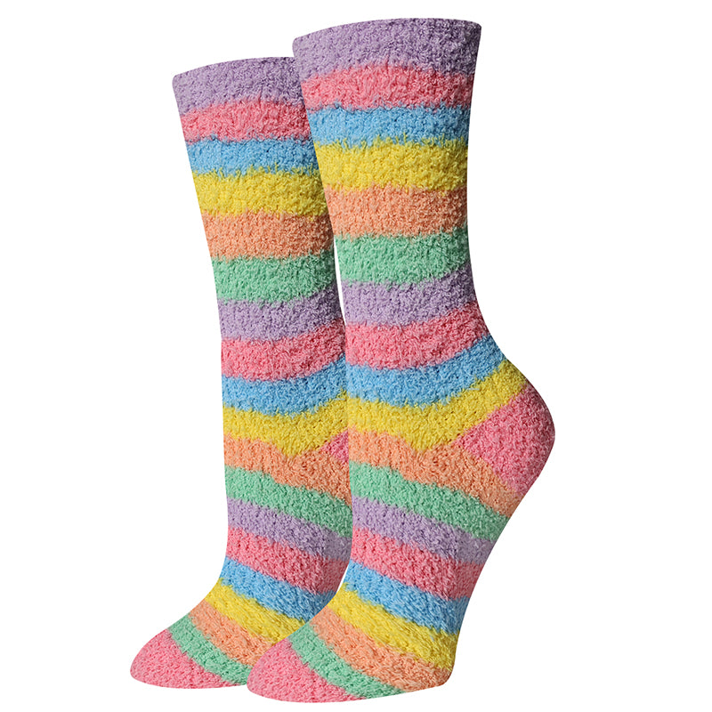 Pastel Rainbow Stripes Fuzzy Socks